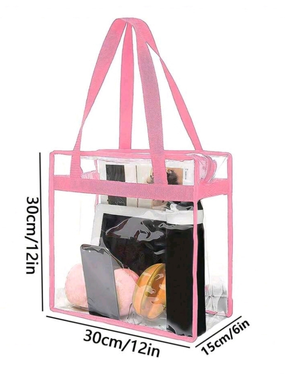 Clear Tote Bag with Pink Trim Stadium Concert Festival Vinyl Bag - Picture 2 of 2